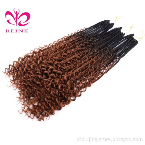 REINE New Styles Bohemian  Box Braids With Curls End Black Ombre Brown Synthetic Crochet Hair